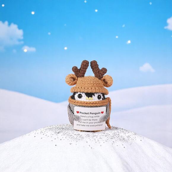 Pocket Penguin Plush with Reindeer Antlers Holiday Motivational Message Hug Gift - Picture 10 of 10